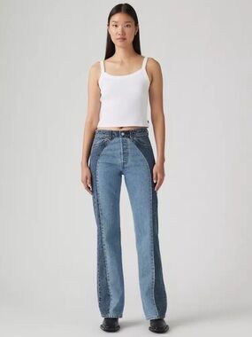 New Levi’s Wedgie Bootcut Western Two-Tone Curved Panel Jeans Colorblock 27/32